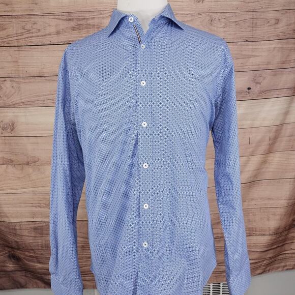 Bugatchi Shirt Mens 2XL Blue Geometric Shaped Fit Long Sleeve Button Up - Picture 3 of 9